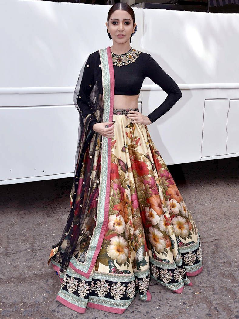 Anushka Sharma Multi-Color Floral Printed Silk Wedding Lehenga Choli