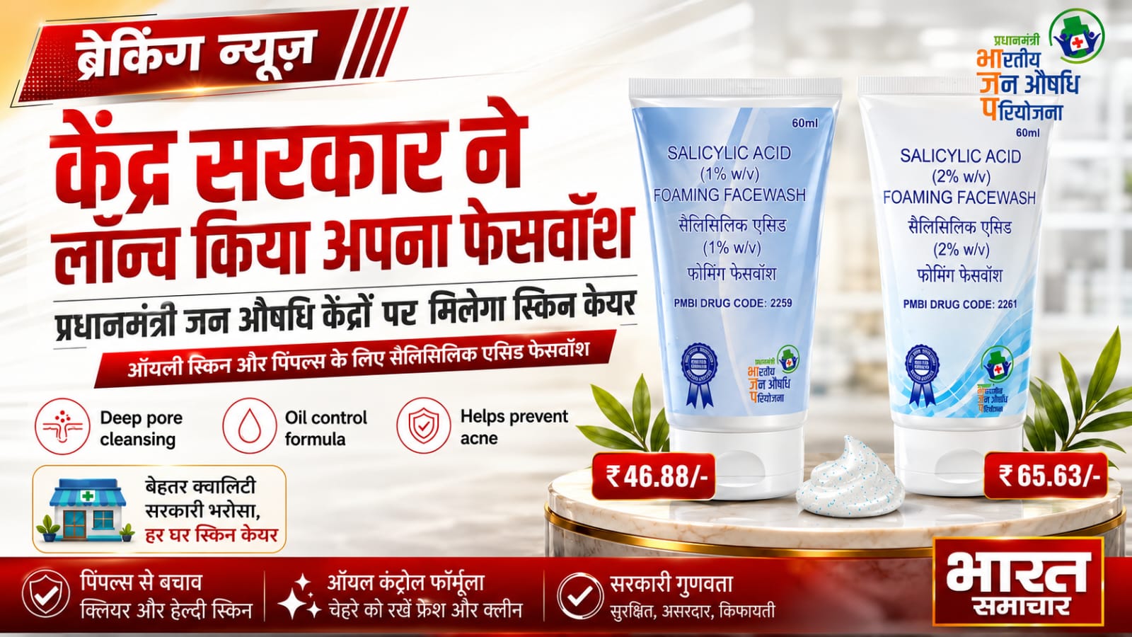 मोदी सरकार ने पिंपल्स की छुट्टी करने के लिए लॉन्च किया 50 रुपये वाला फेसवॉश, जानिए कहां मिलेगा और क्यों है ये मार्केट के महंगे प्रोडक्ट्स के लिए गेमचेंजर?
